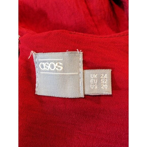 Womens Red Boxy Tee Shirt Plus Size 20 Ruffle Peplum Casual Top Crinkle Asos - Picture 7 of 7